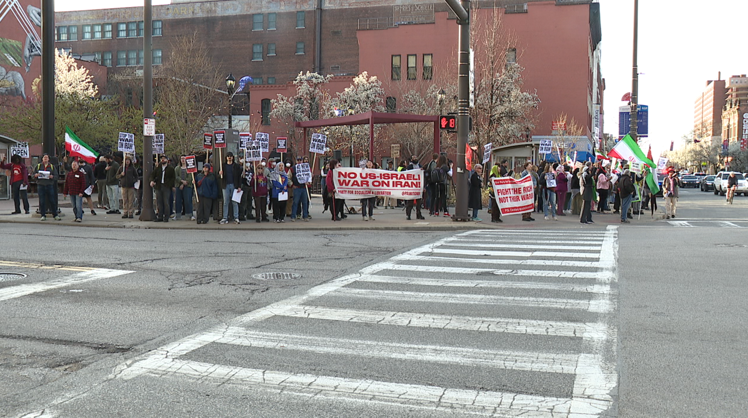Iranian war protest in Market Square on April 8, 2026