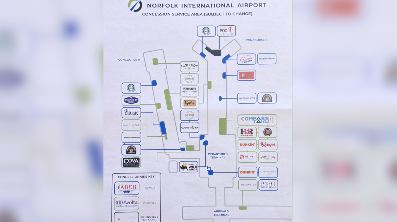 Norfolk International Airport new concessions map