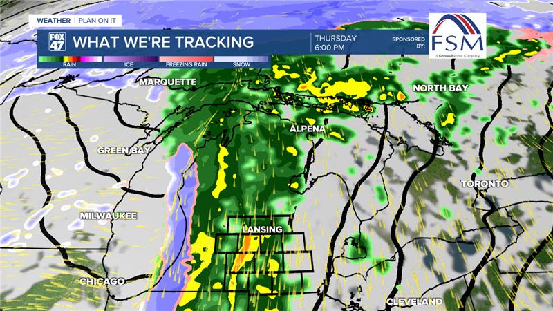 Scattered rain showers expected Thursday morning and into the afternoon with a more widespread rainfall out ahead of the cold front Thursday evening