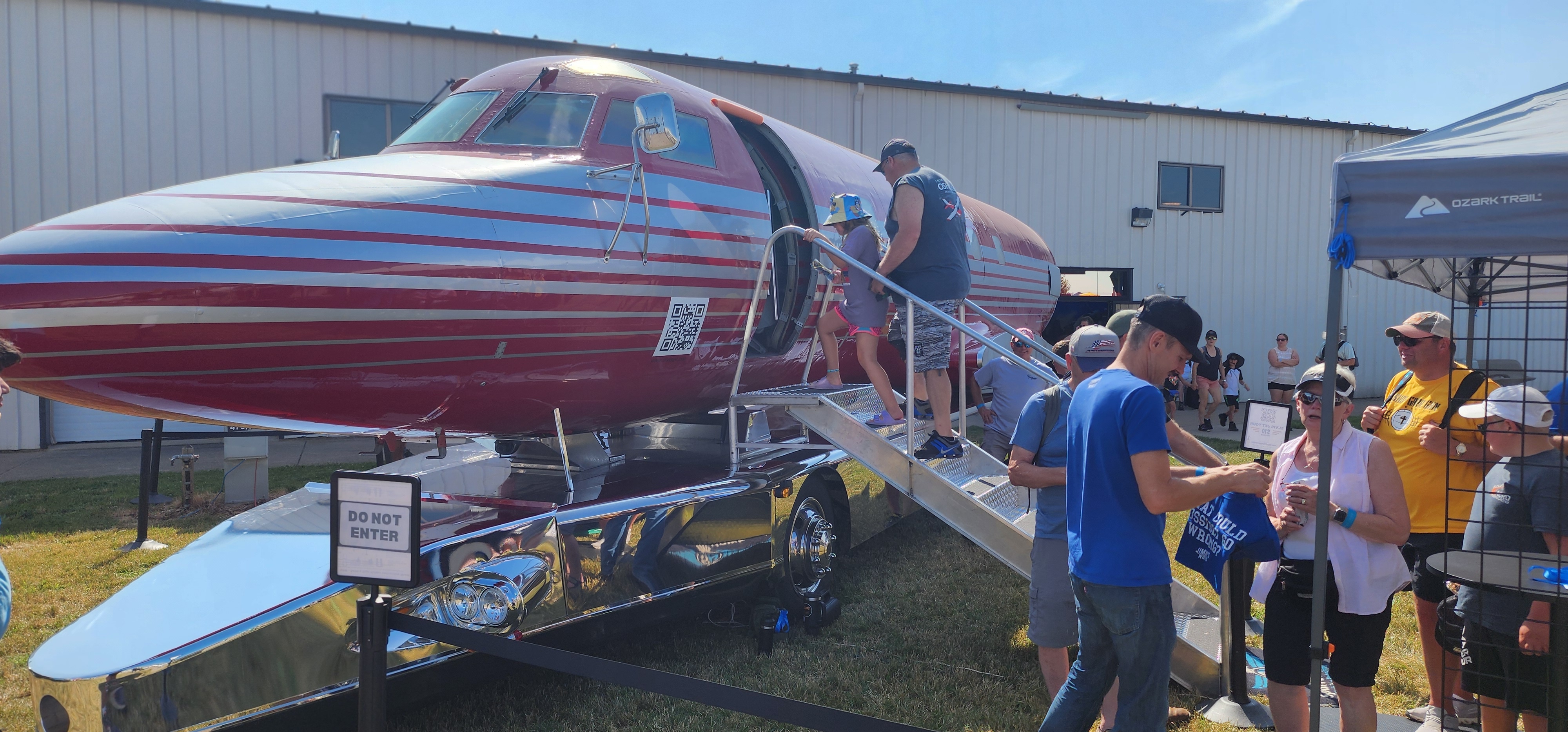 Several people lined up early to check out Elvis's private jet on EAA grounds in Oshkosh this week.