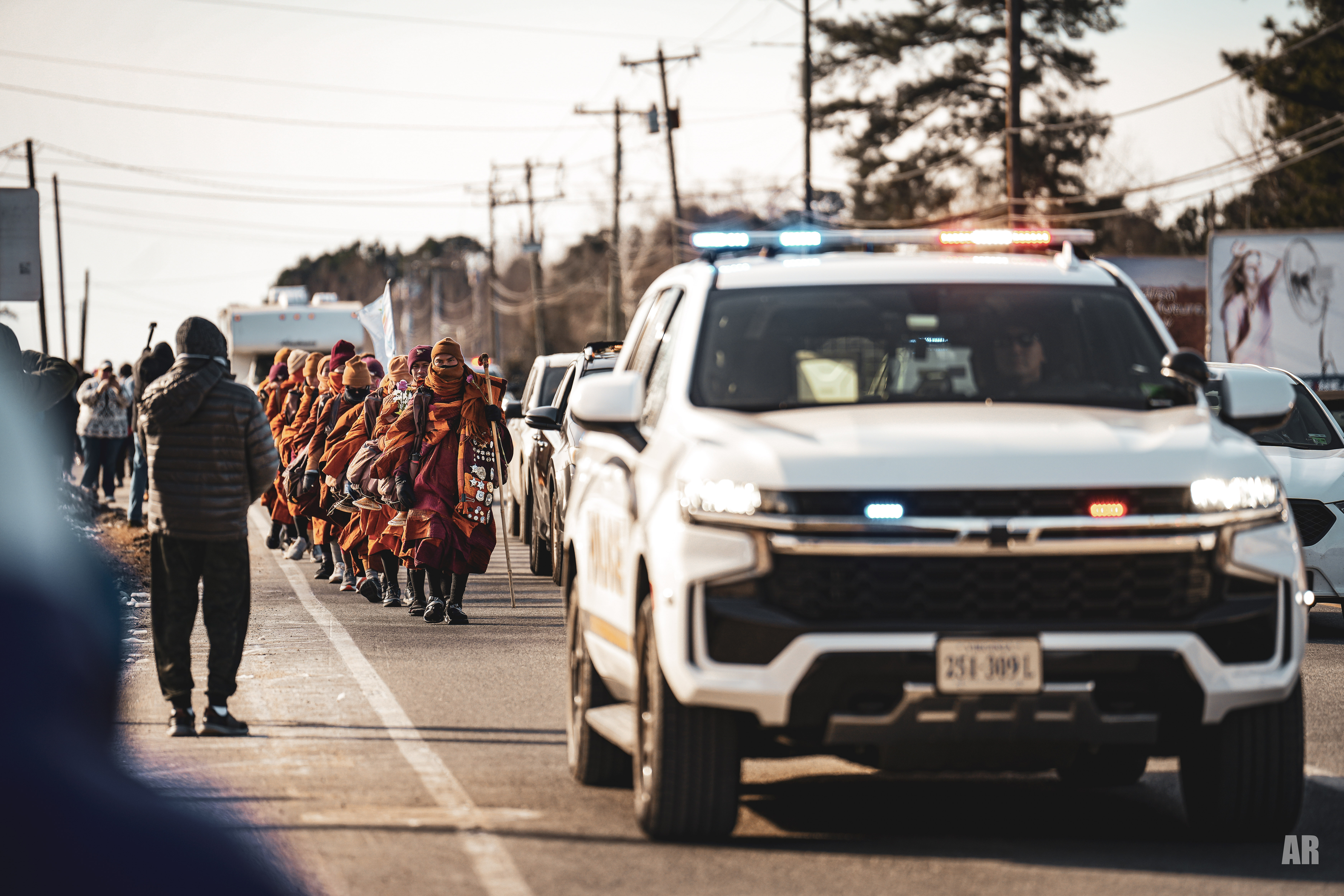 A group of Buddhist monks on a 2,300-mile peace walk is making their way across Virginia as they head nation's capital.  