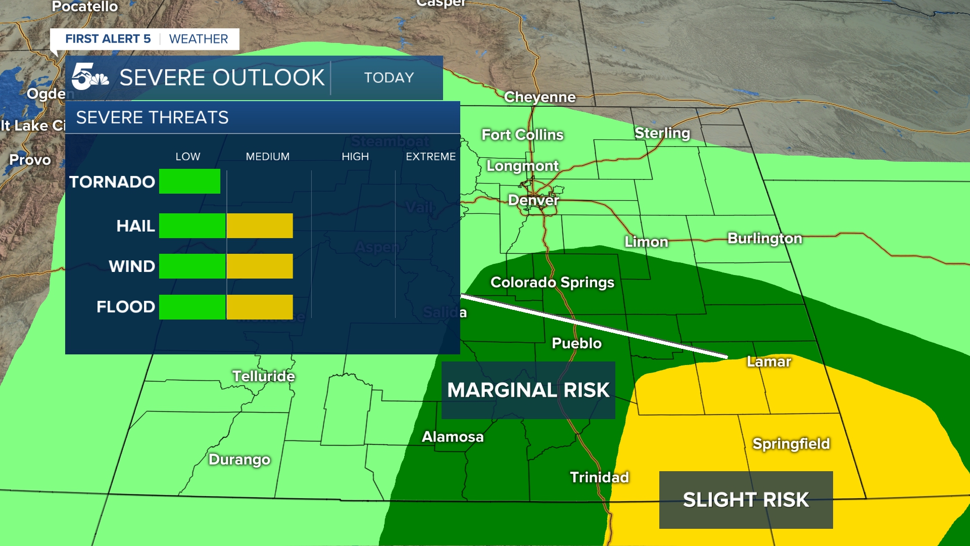 Strong thunderstorms are possible this afternoon in southern Colorado