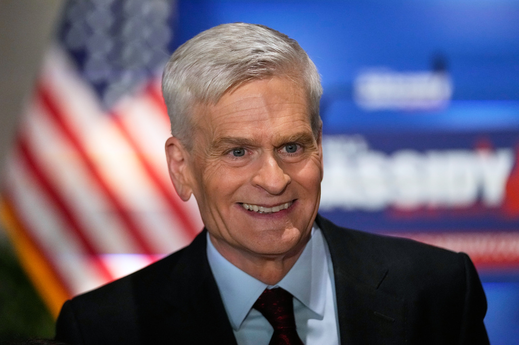 Sen. Bill Cassidy, R-La., speaks to supporters during an election night watch party Saturday, May 16, 2026, in Baton Rouge, La. 