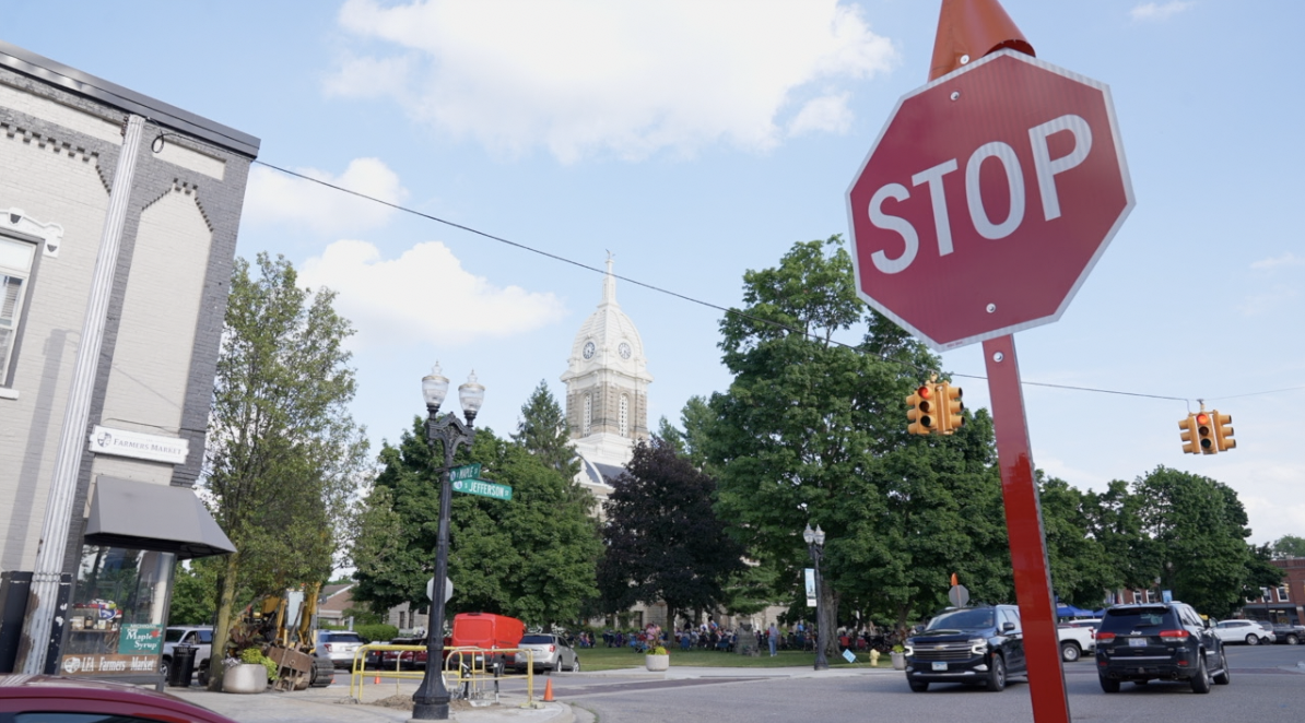 The intersection of Maple and Jefferson Streets in Mason