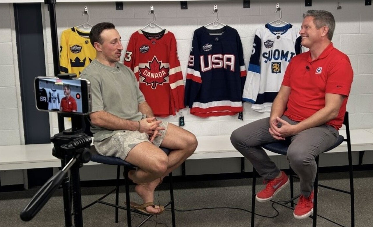 WPTV Anchor and Panthers 360 host Mike Trim talks with Brad Marchand about playing for Team Canada in the Olympics