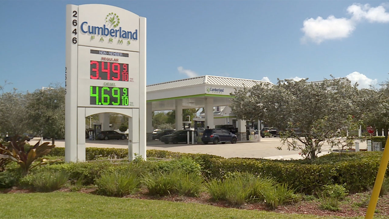 A Cumberland Farms gas station along Okeechobee Boulevard in West Palm Beach was selling gas for $3.49 on March 6, 2026.