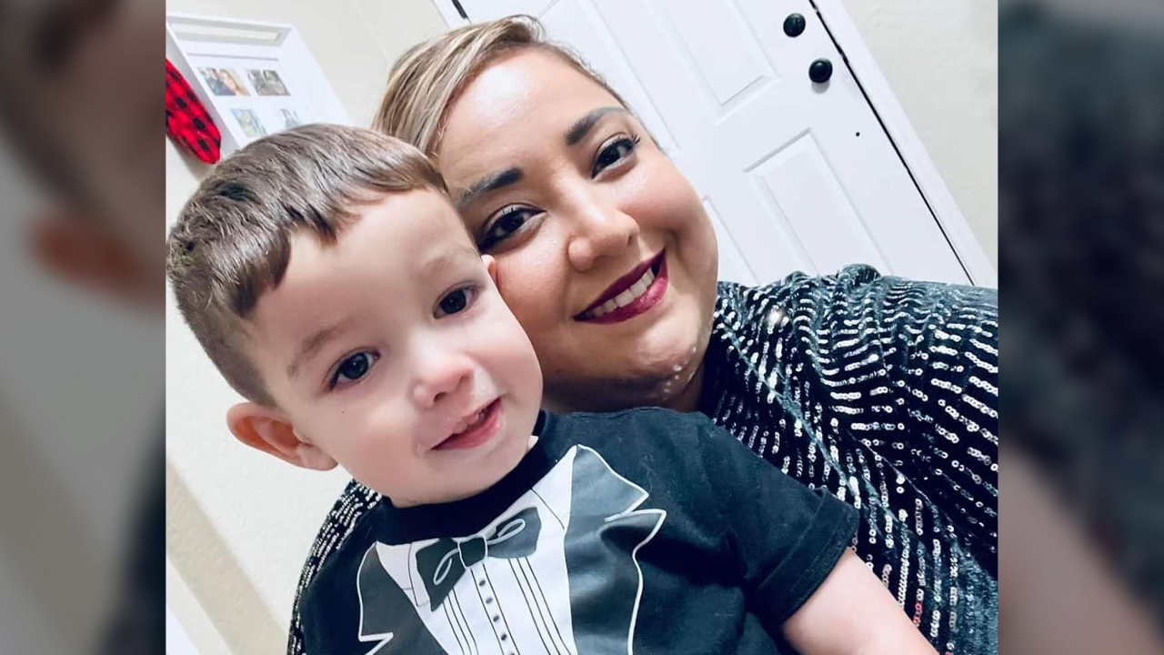 Savannah Kriger and her son are pictured.