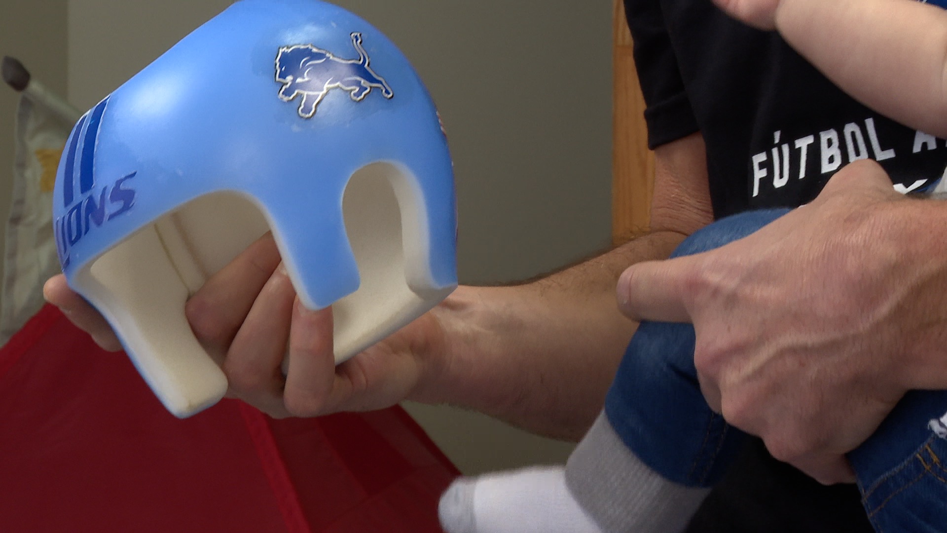 Lions helmet belonging to Eli Acevedo