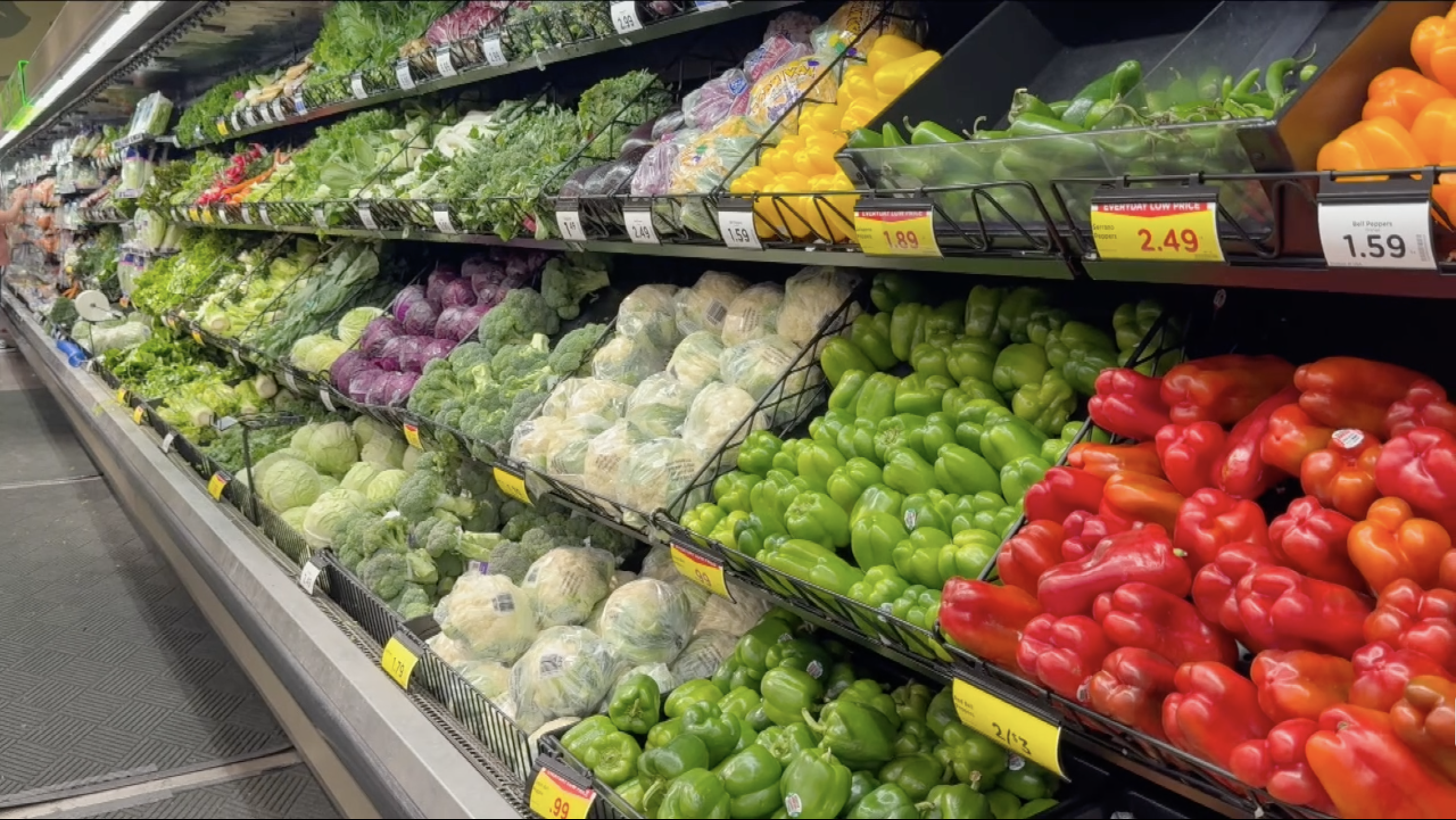 Produce, vegetables at grocery store