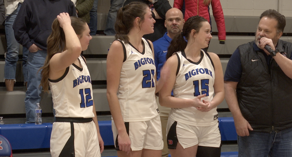 Seniors Keni Wade (left) Braeden Gunlock (middle) and Ava Davey Honored at Bigfork's senior night