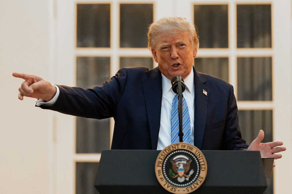 President Donald Trump speaks during a dinner in the Rose Garden of the White House, Thursday, Sept. 17, 2026, in Washington. 