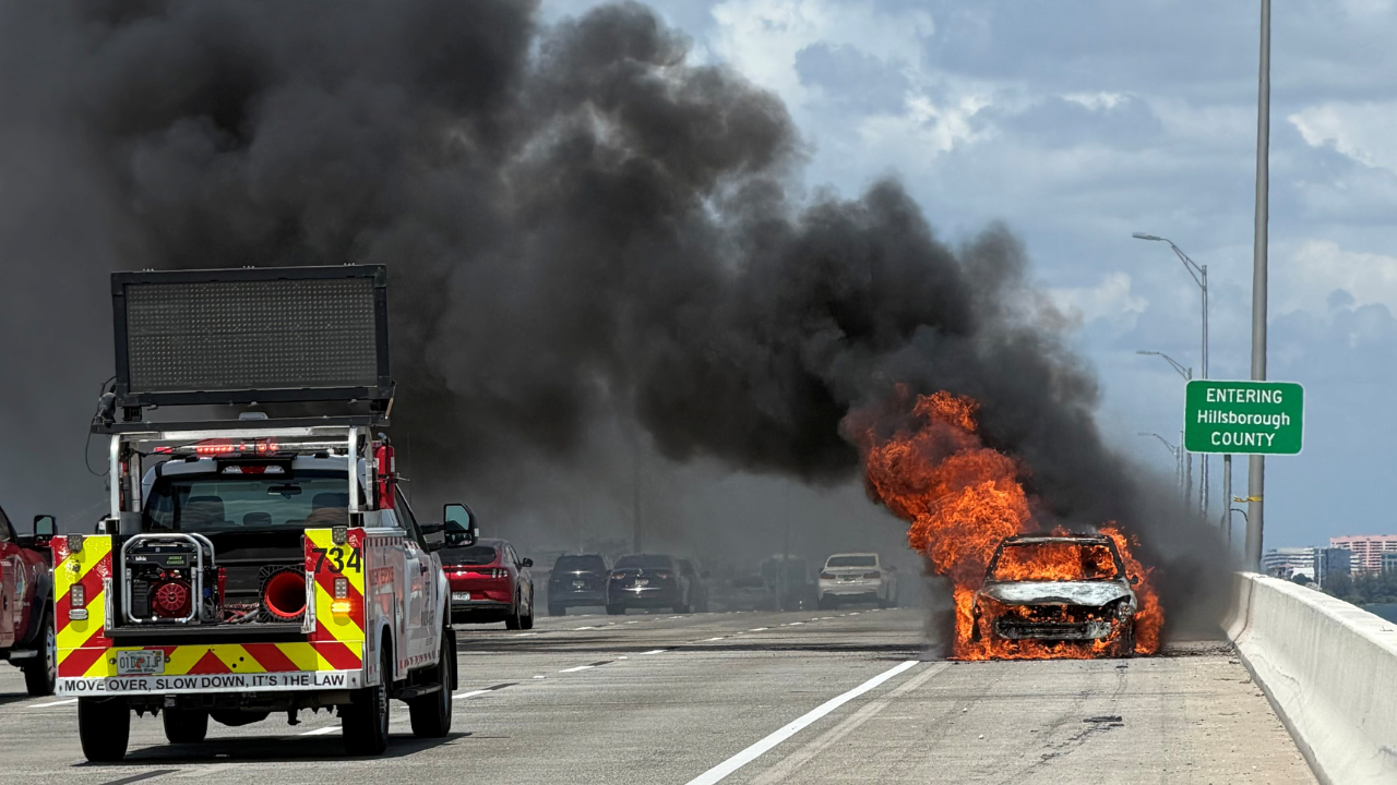 Car in flames on I-275 northbound, no injuries: FHP