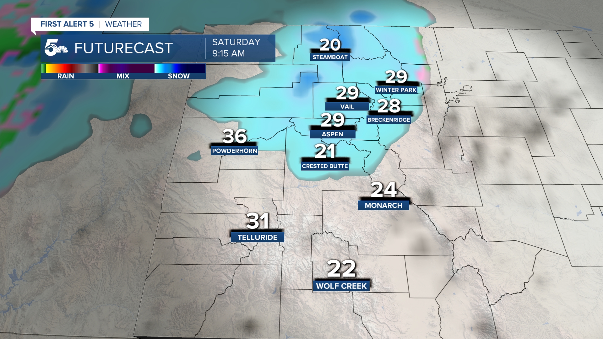 Light snow will fall Saturday in the central and primarily northern mountains as a system passes generally north of Colorado