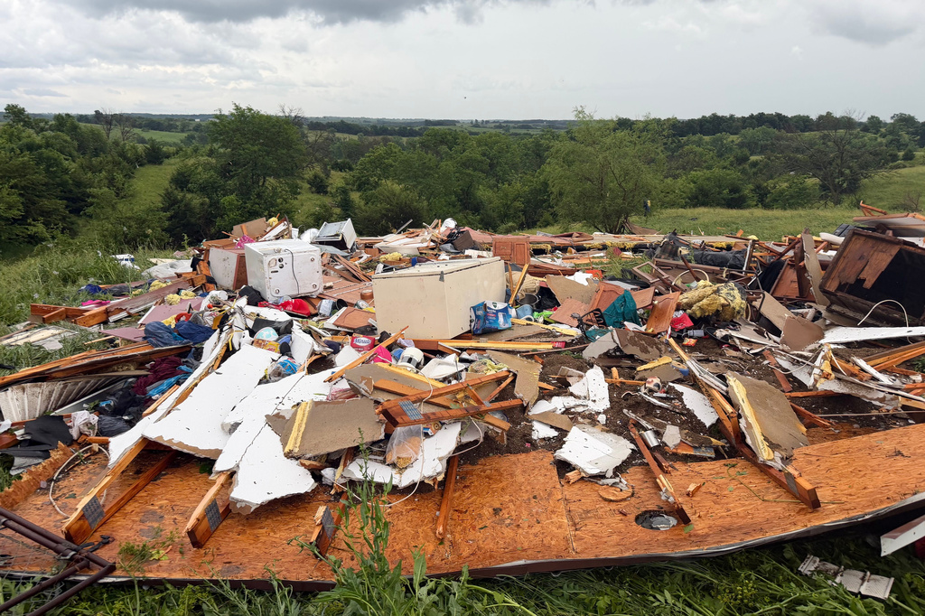 This photo provided by Kylie Rouse shows the remnants of Shane and Jimmie Tipton's home in Unionville, Mo., Wednesday, June 10, 2026, after a tornado struck. 