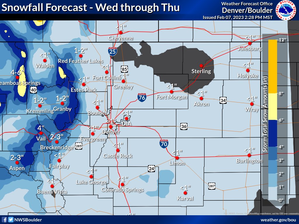 Cold weather, snow to move across Colorado Wednesday into Thursday