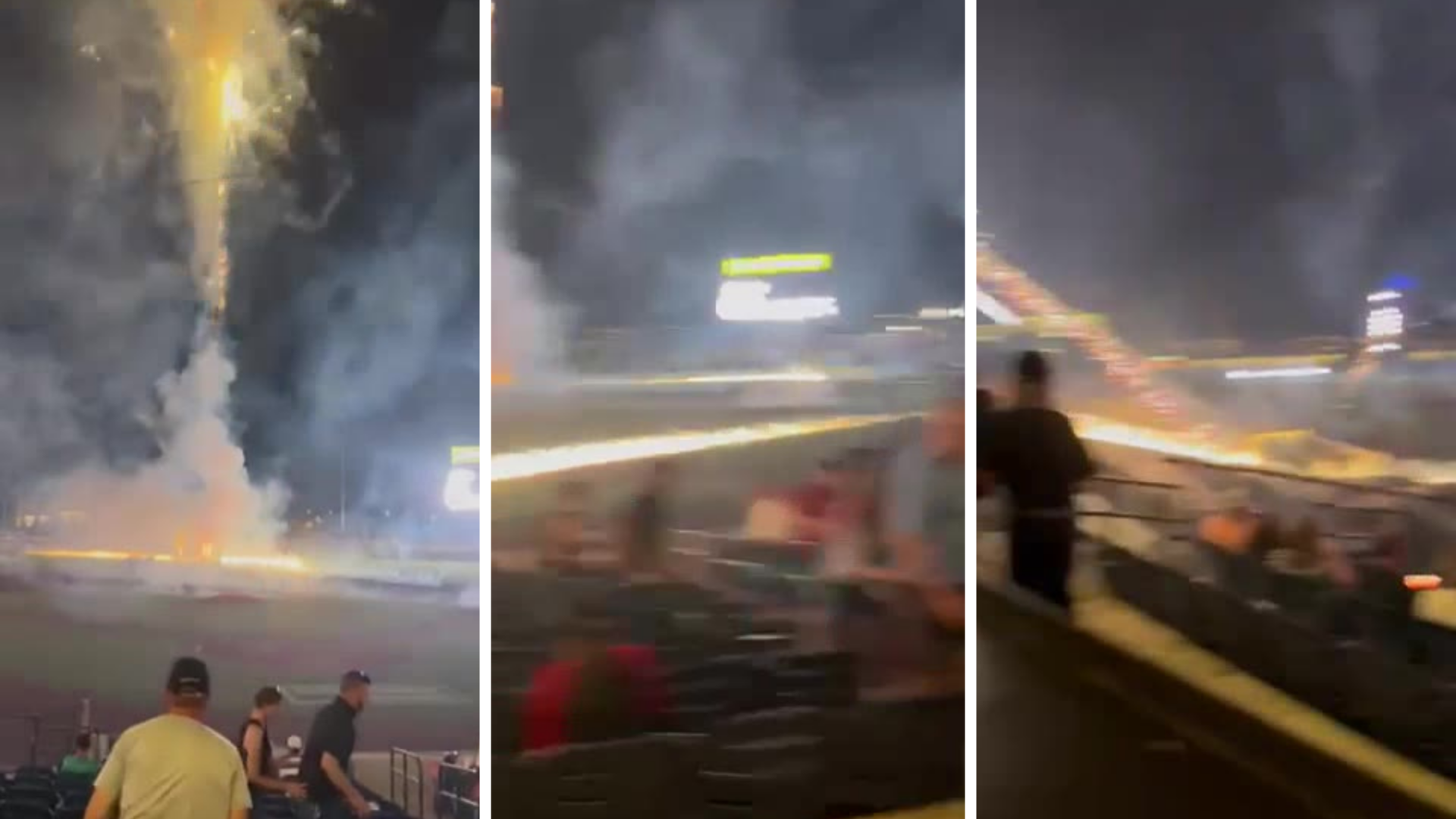 Video shows Flying Squirrels post-game fireworks malfunction, sparks shooting into the stands