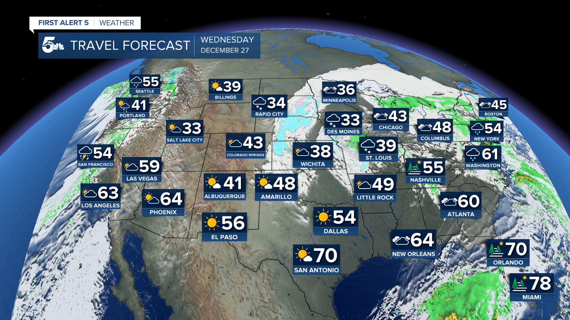 National Travel Forecast Wed Dec 27th