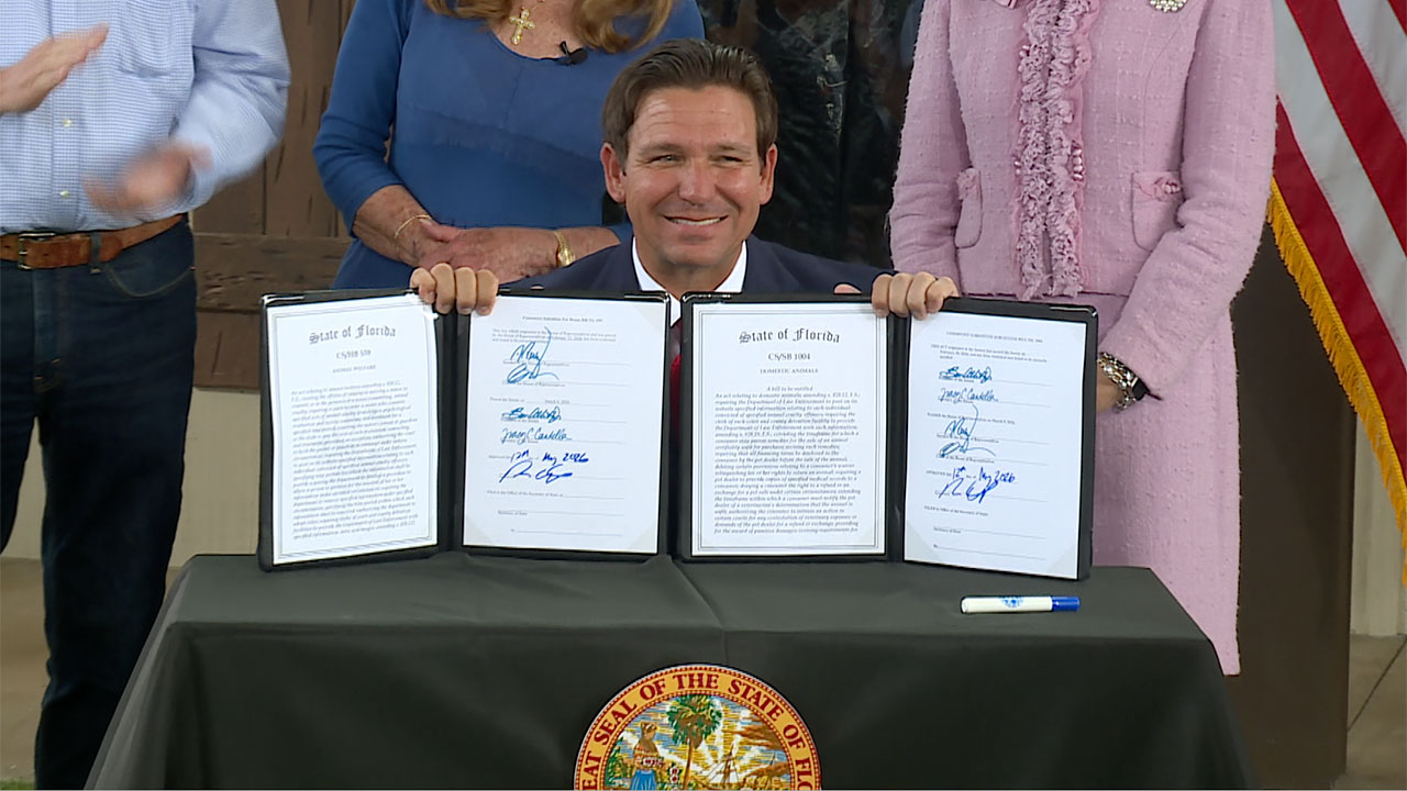 Gov. Ron DeSantis was at Big Dog Ranch Rescue on May 12, 2026, to sign HB 559 and Senate Bill 1004 to protect pets and consumers in Florida.