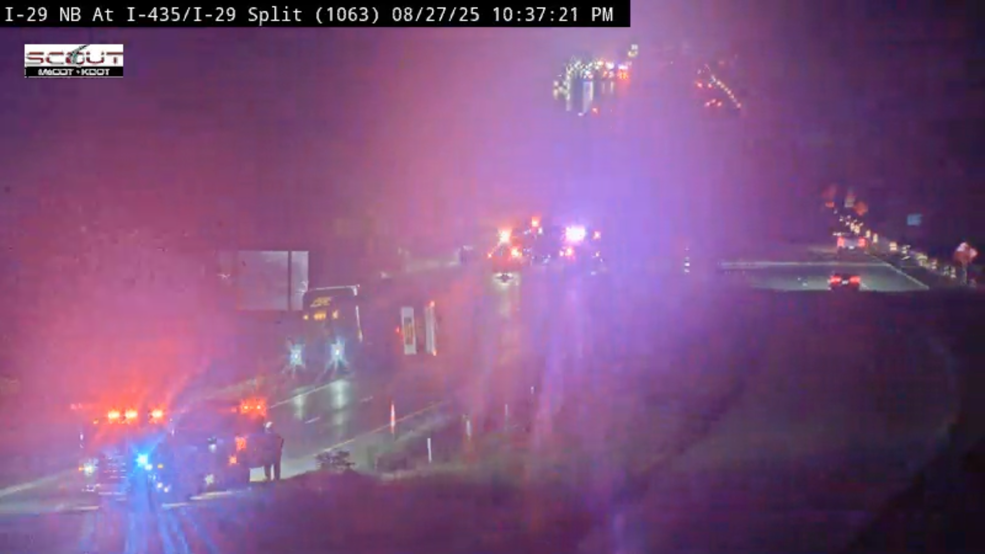 KCFD: Overturned semi carrying chemicals shuts down area of I-29, I-435