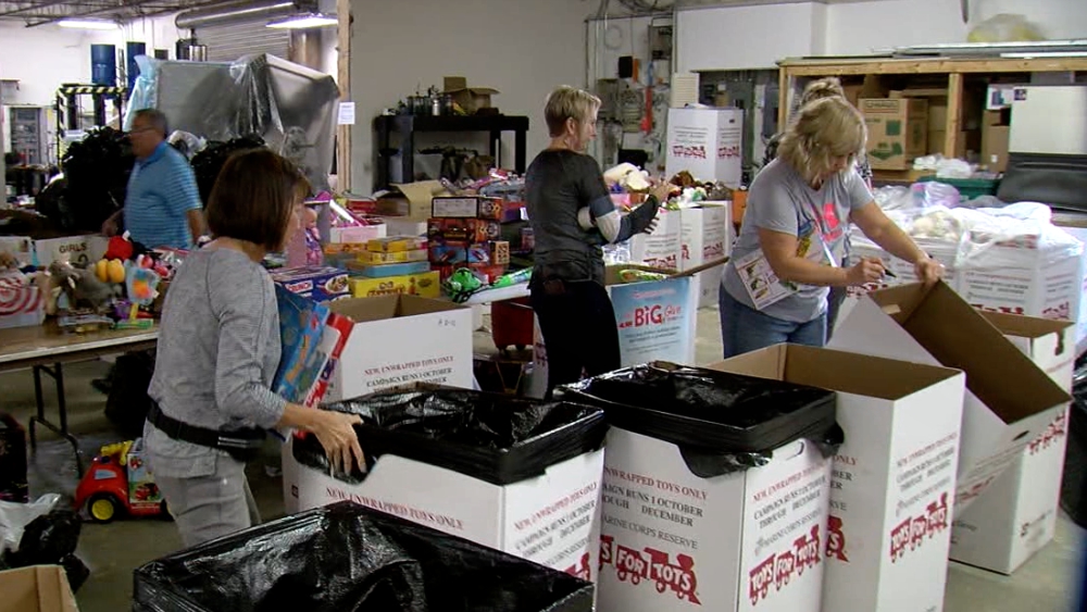 Toys for Tots using temporary warehouse.