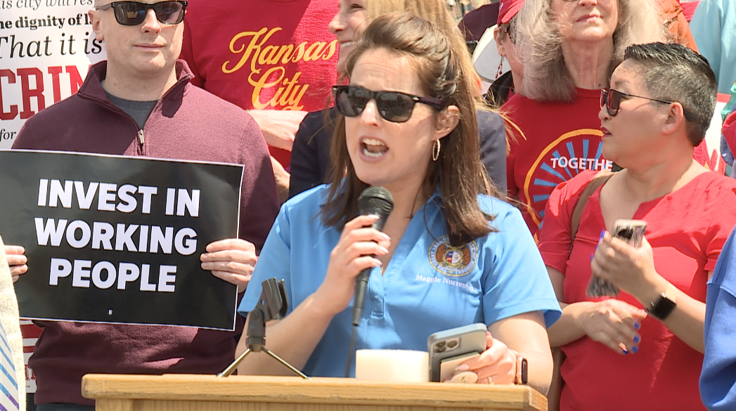 State Senator Maggie Nurrenbern at Prop A rally Saturday