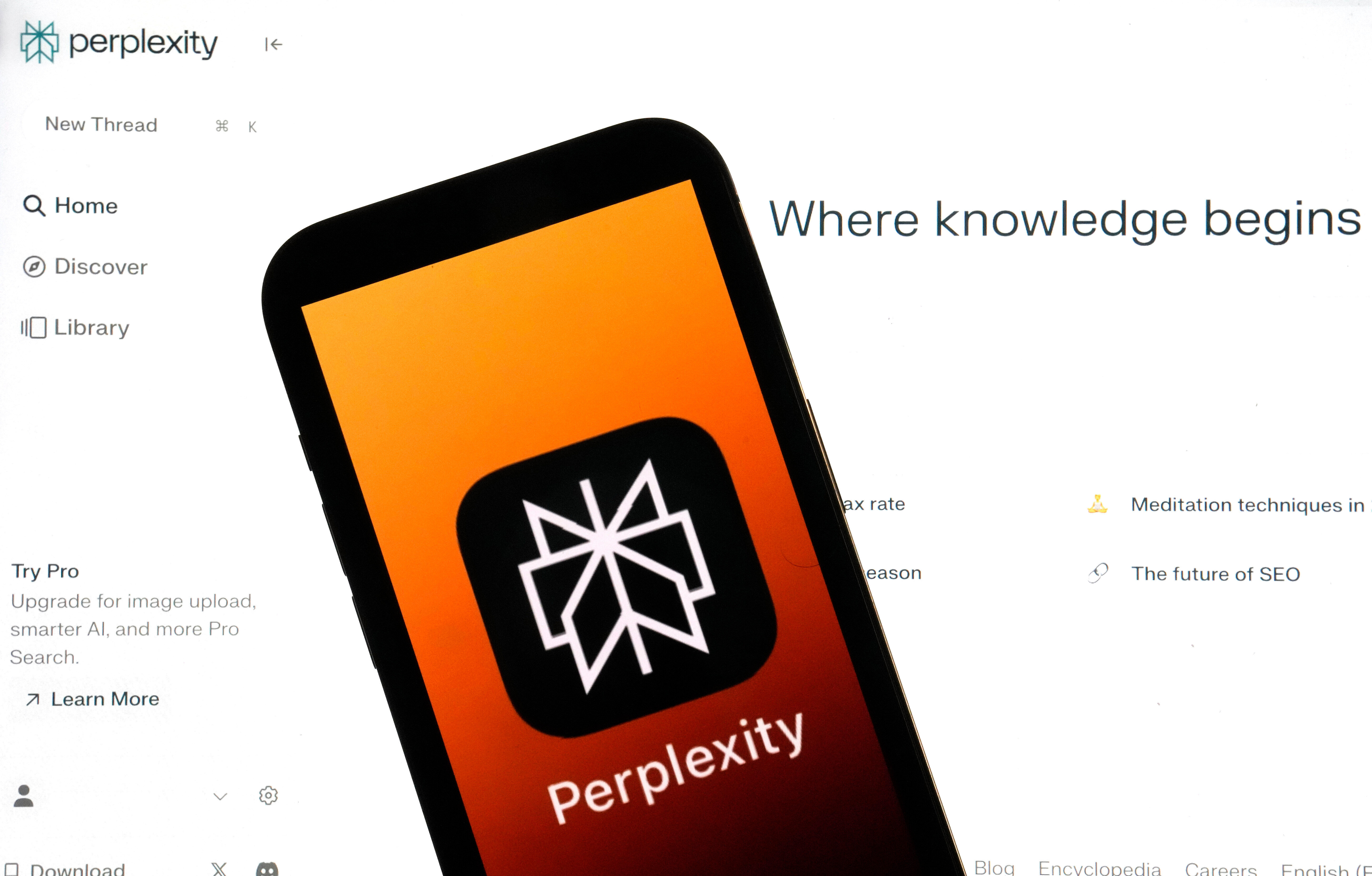 The Perplexity website and logo are shown in this photo, in New York, Friday, July 5, 2024. 