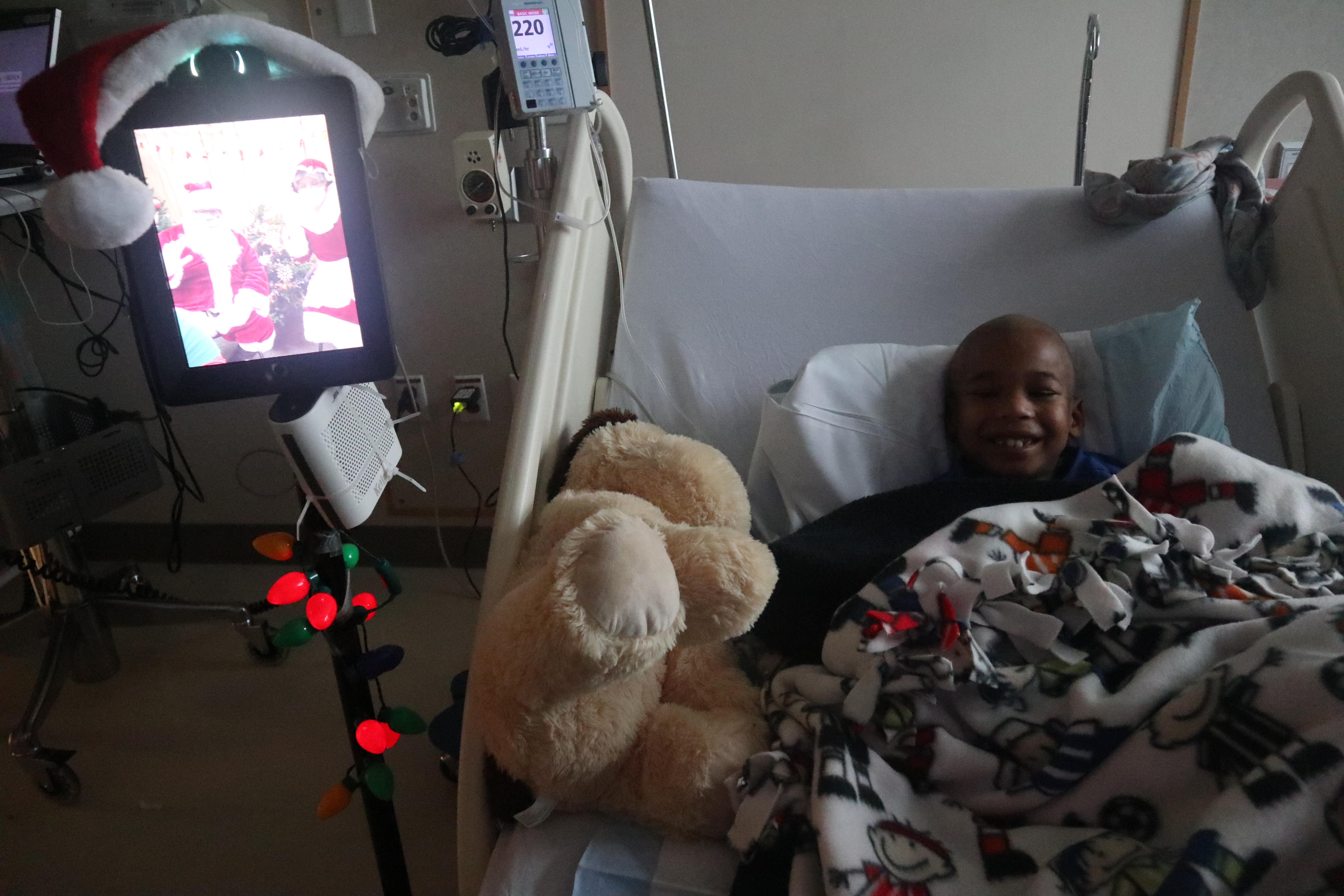 Santa remotely visiting patients at Bronson Children's Hospital