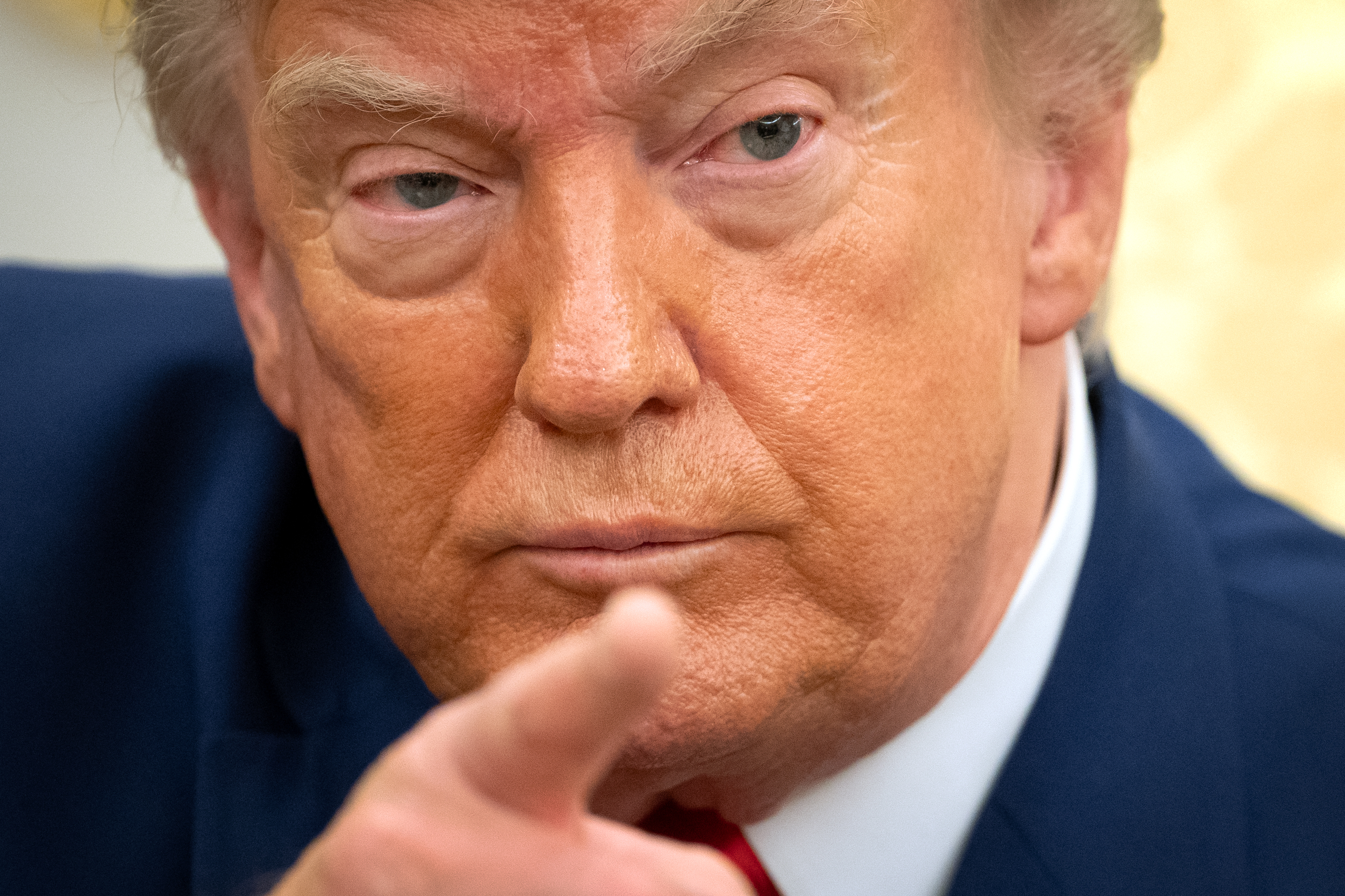 President Donald Trump gestures while meeting with Lebanese President Joseph Aoun in the Oval Office at the White House, Tuesday, July 21, 2026, in Washington.