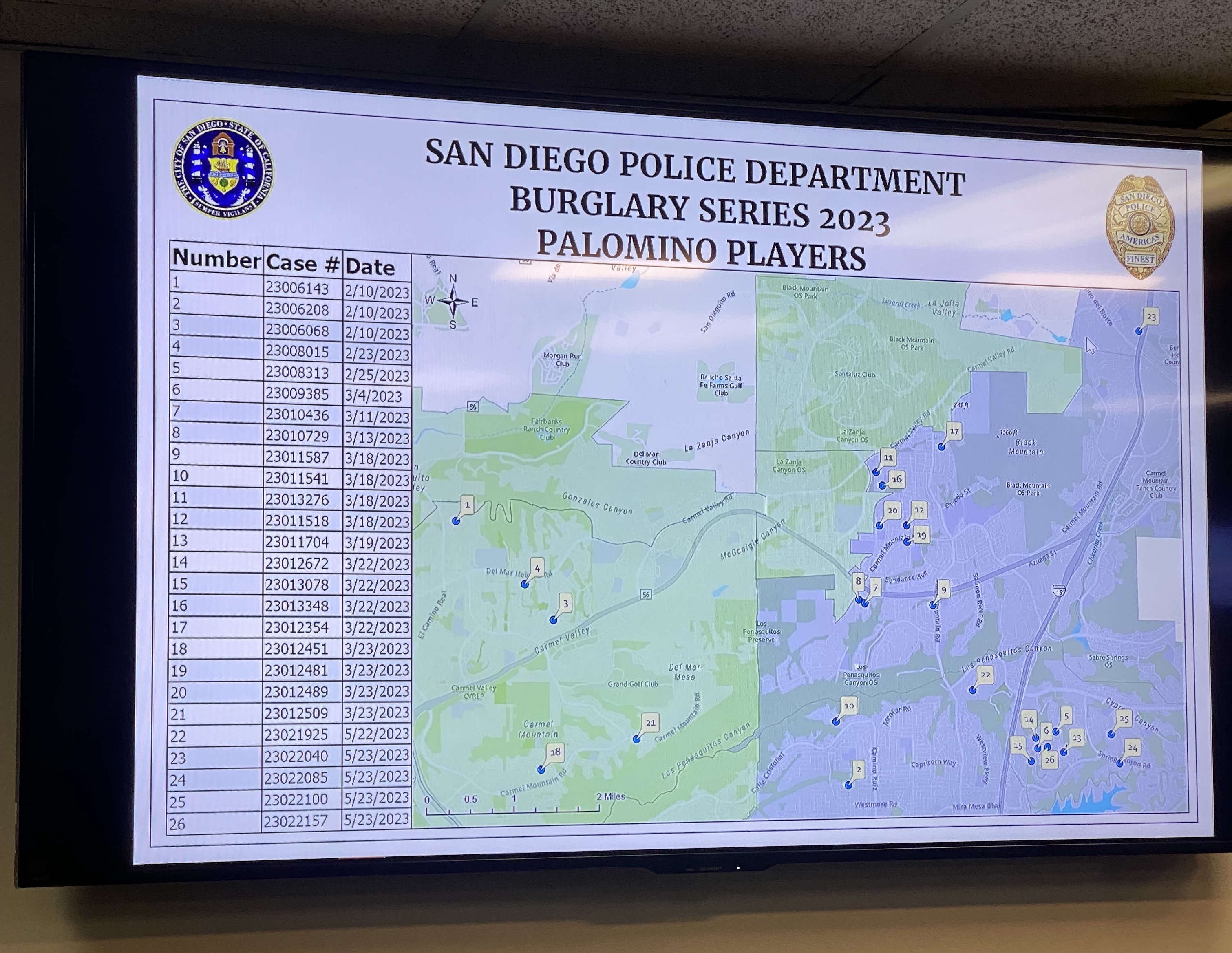 SDPD map of 26 residential burglaries