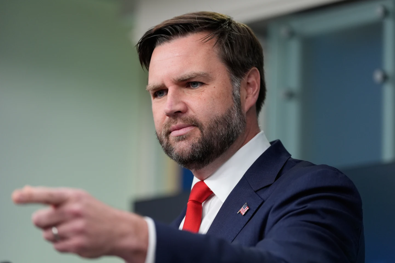 Vice President JD Vance speaks with reporters in the James Brady Press Briefing Room at the White House, Wednesday, Oct. 1, 2025, in Washington.