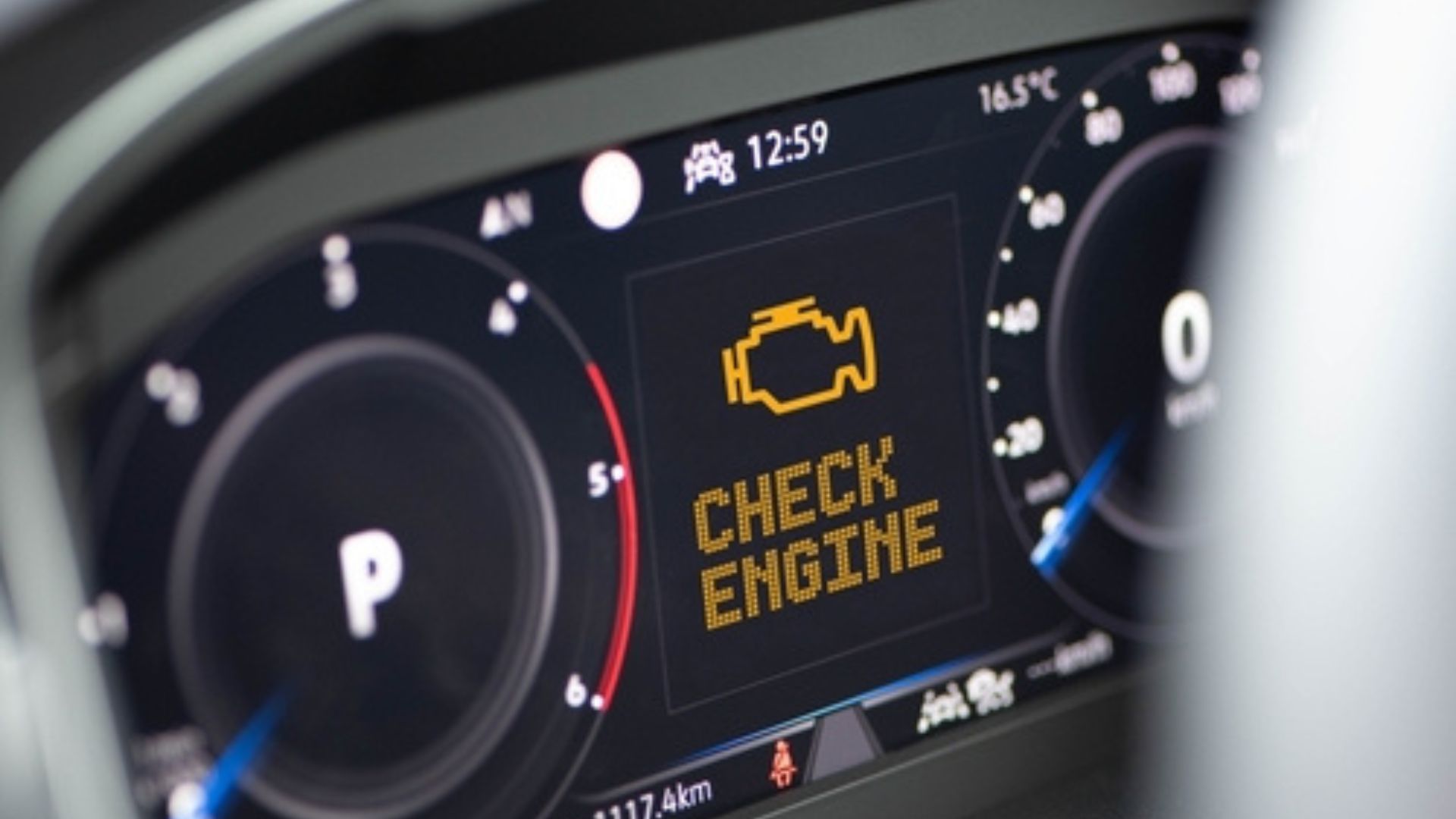 A check engine light on a car.