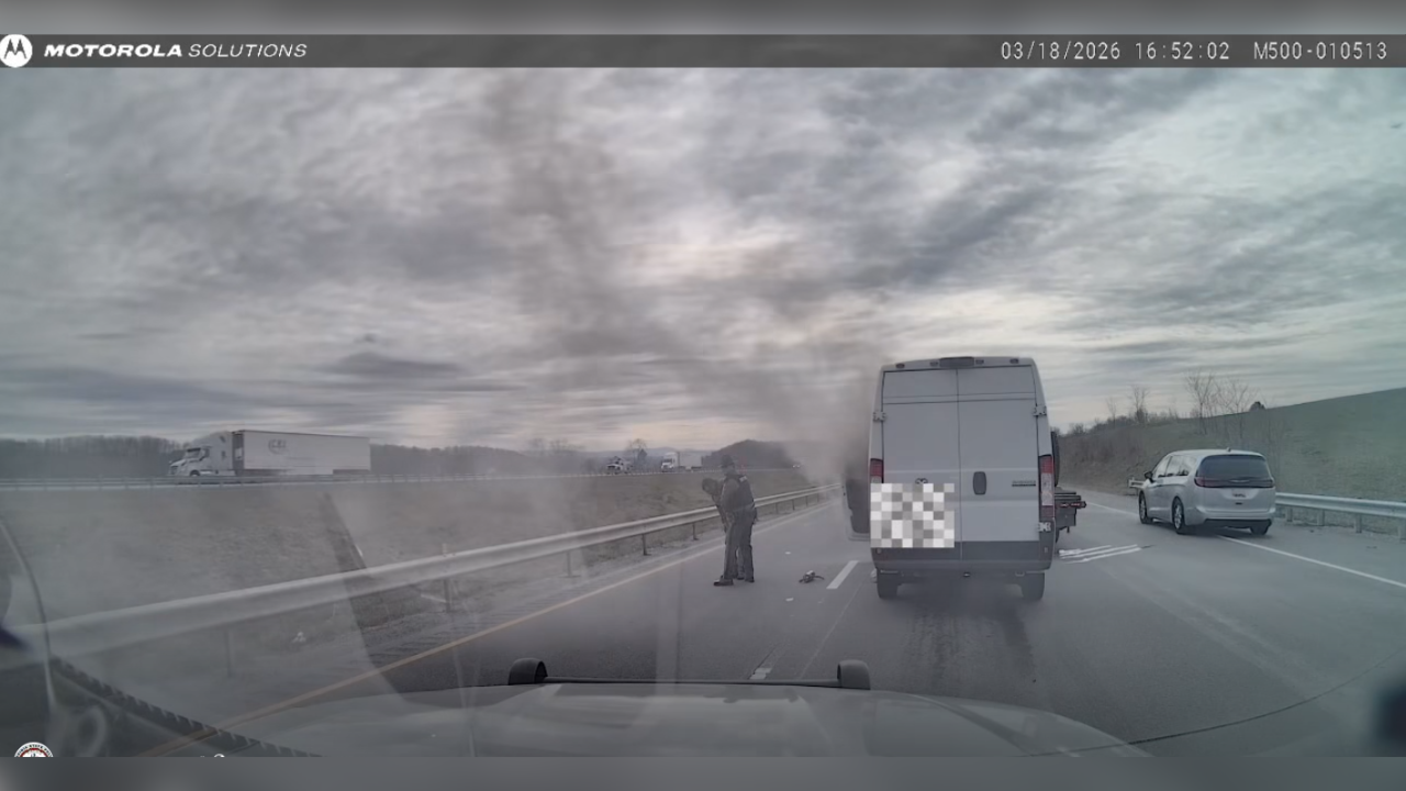 Video shows trooper, deputy pull driver from burning van on Virginia interstate 