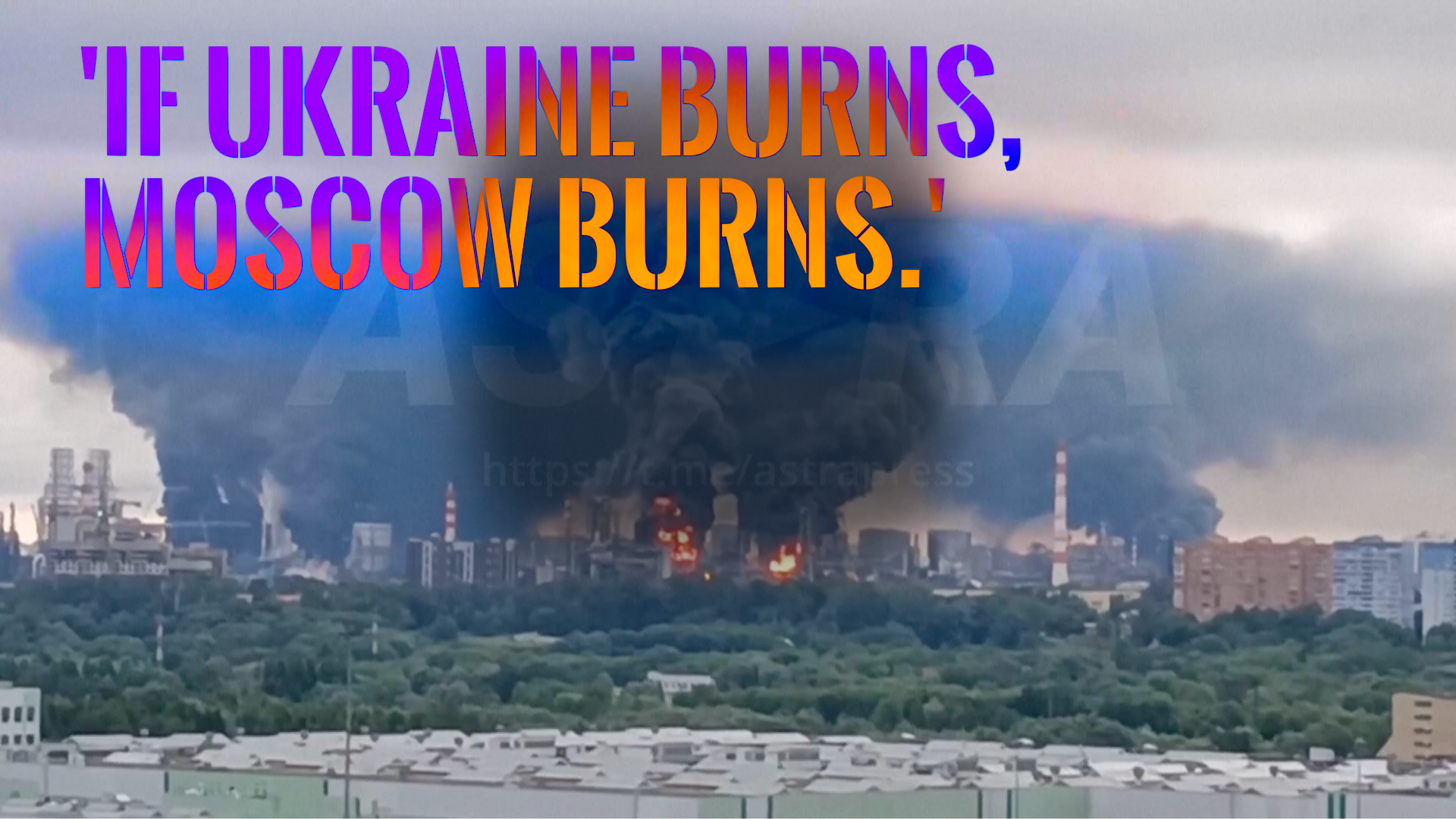 Plume of smoke in Russia following a Ukrainian drone strike.