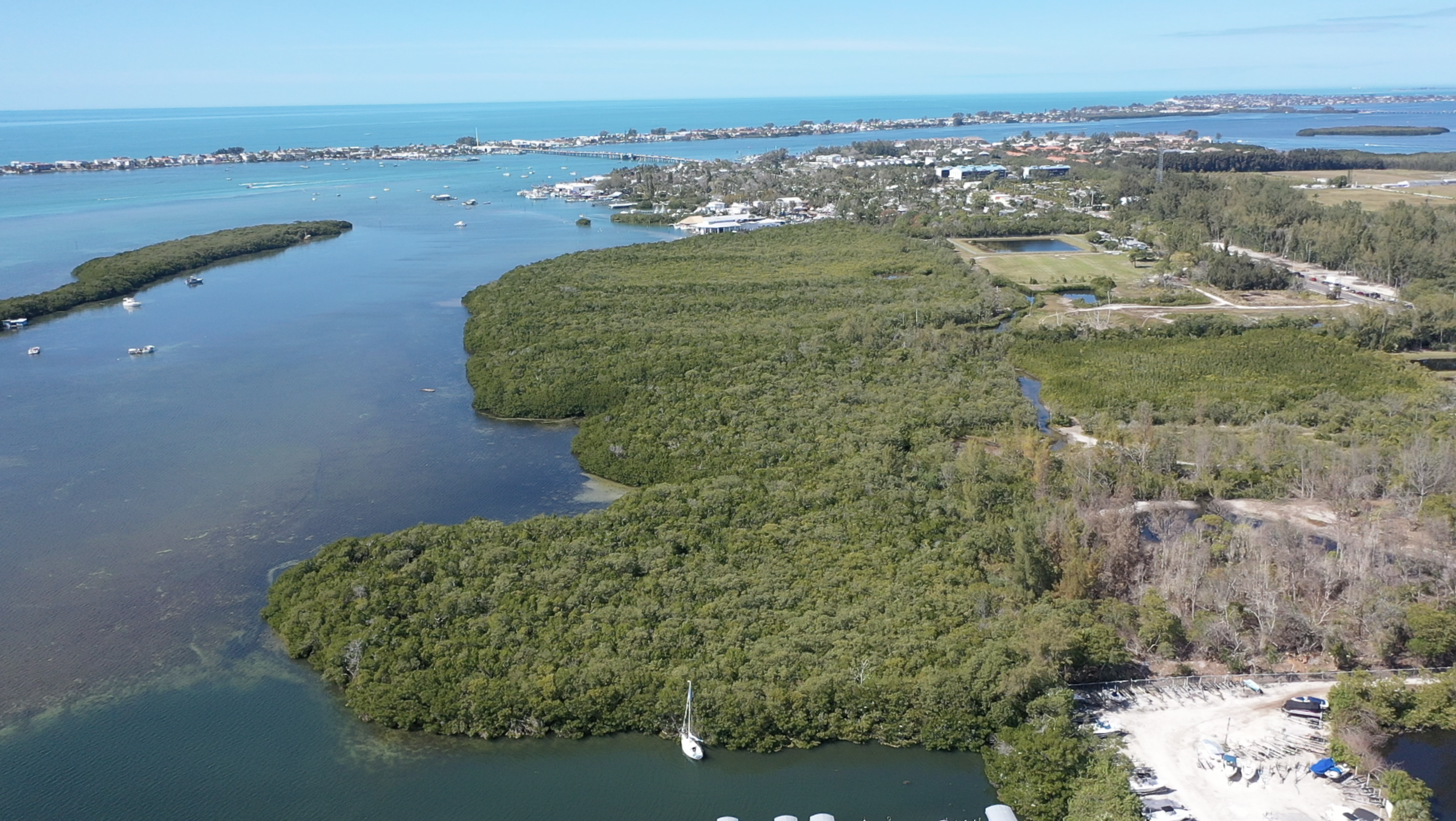 An aerial view of the FISH reserve in Cortez, Florida.