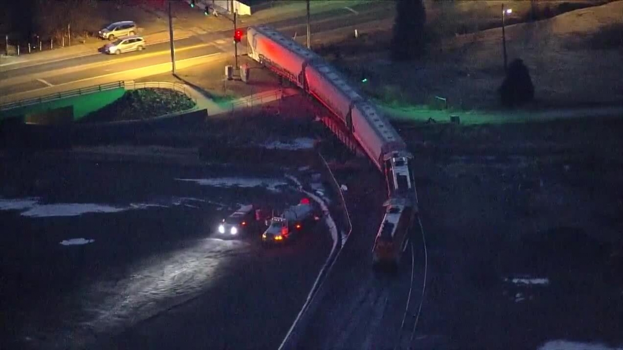 A derailed train in Colorado