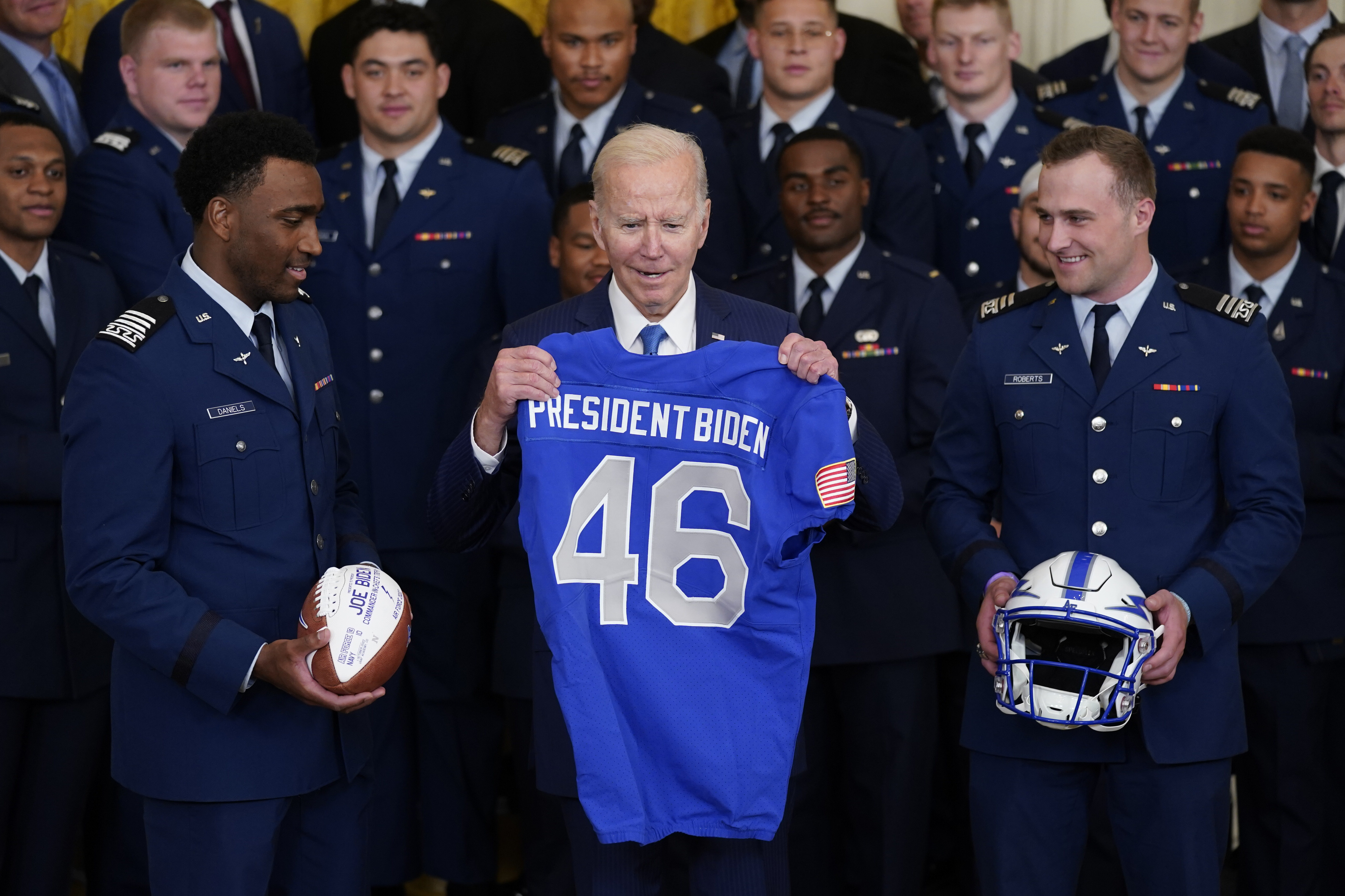 Air Force Falcon Football Team receive Commander-in-Chief Trophy 
