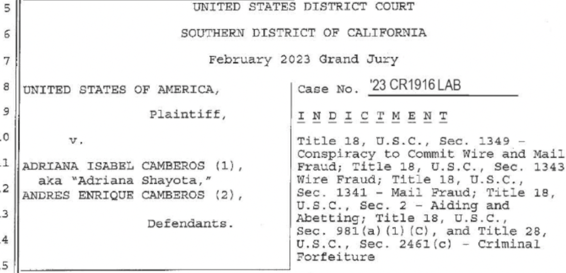 Camberos Indictment
