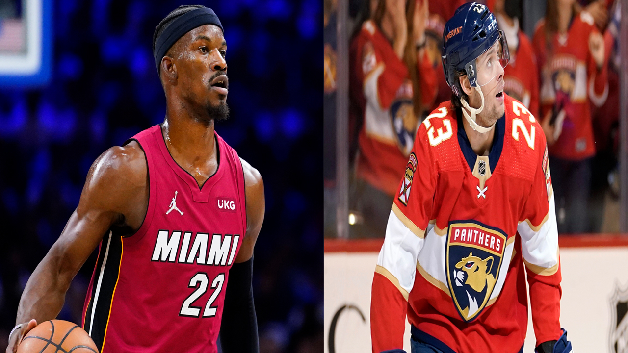 Jimmy Butler of Miami Heat and Carter Verhaeghe of Florida Panthers, heroes of South Florida playoff teams
