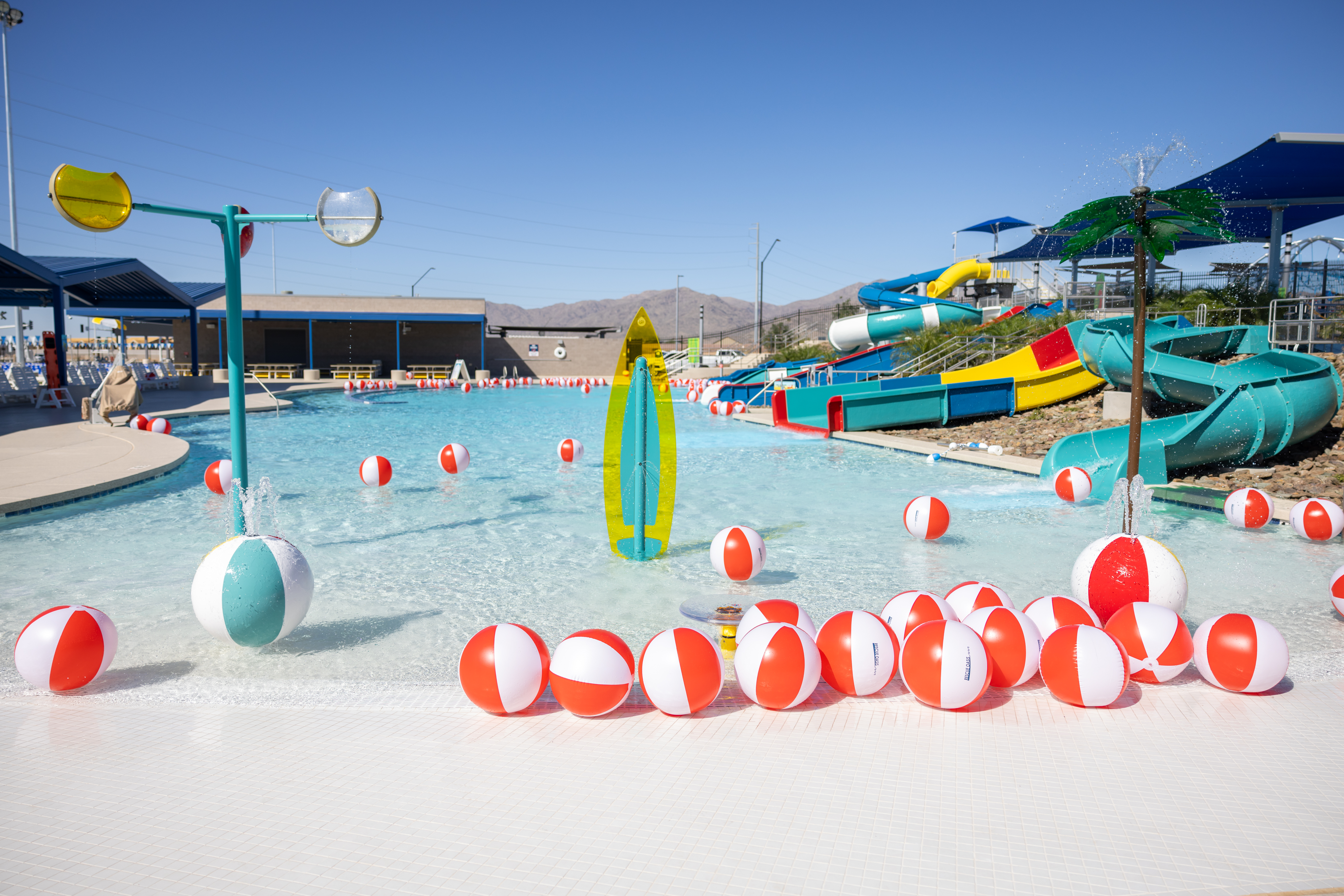 Pool area with waterslides. 