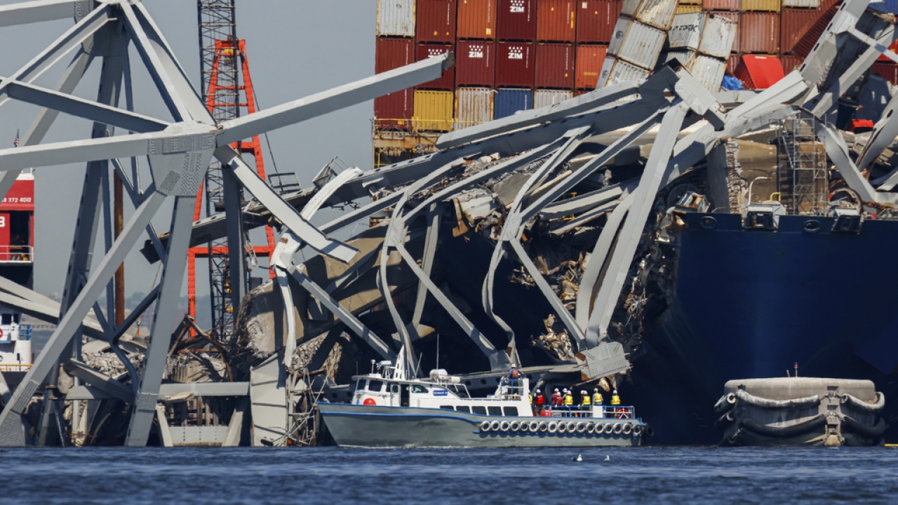 Images of the collapsed Francis Scott Key Bridge.