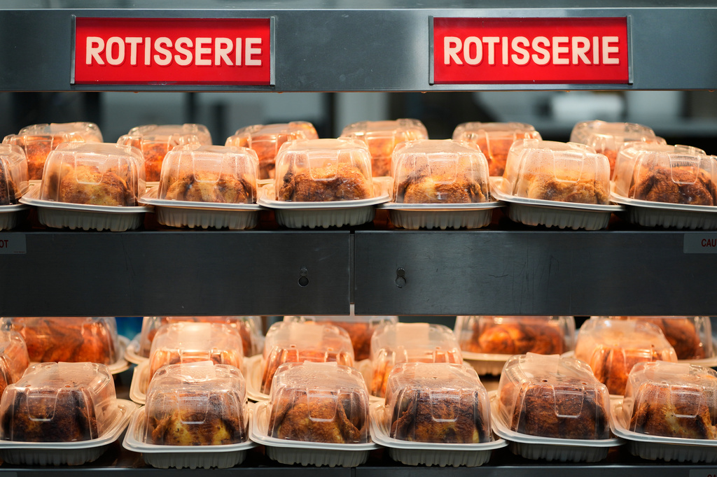 Rotisserie chickens are on display at a Sam's Club, Sept. 24, 2025, in Bentonville, Ark. 