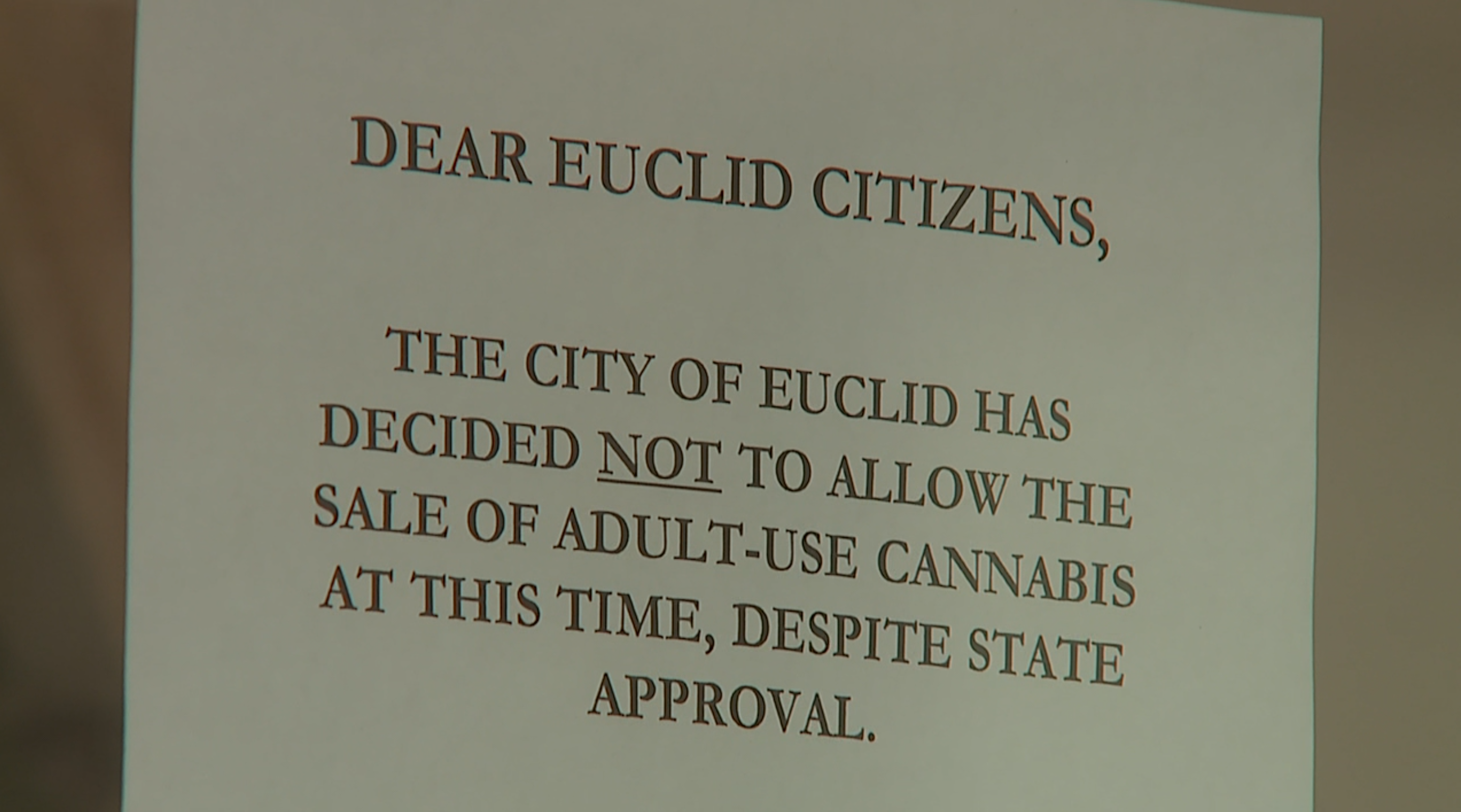 Nectar sign saying Euclid doesn't allow recreational marijuana sales