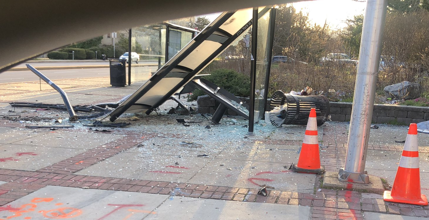 Bus shelter destroyed at Northern Pkwy/York