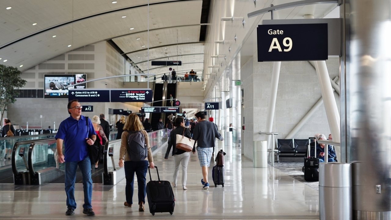 Inside the terminal of Detroit's airport.