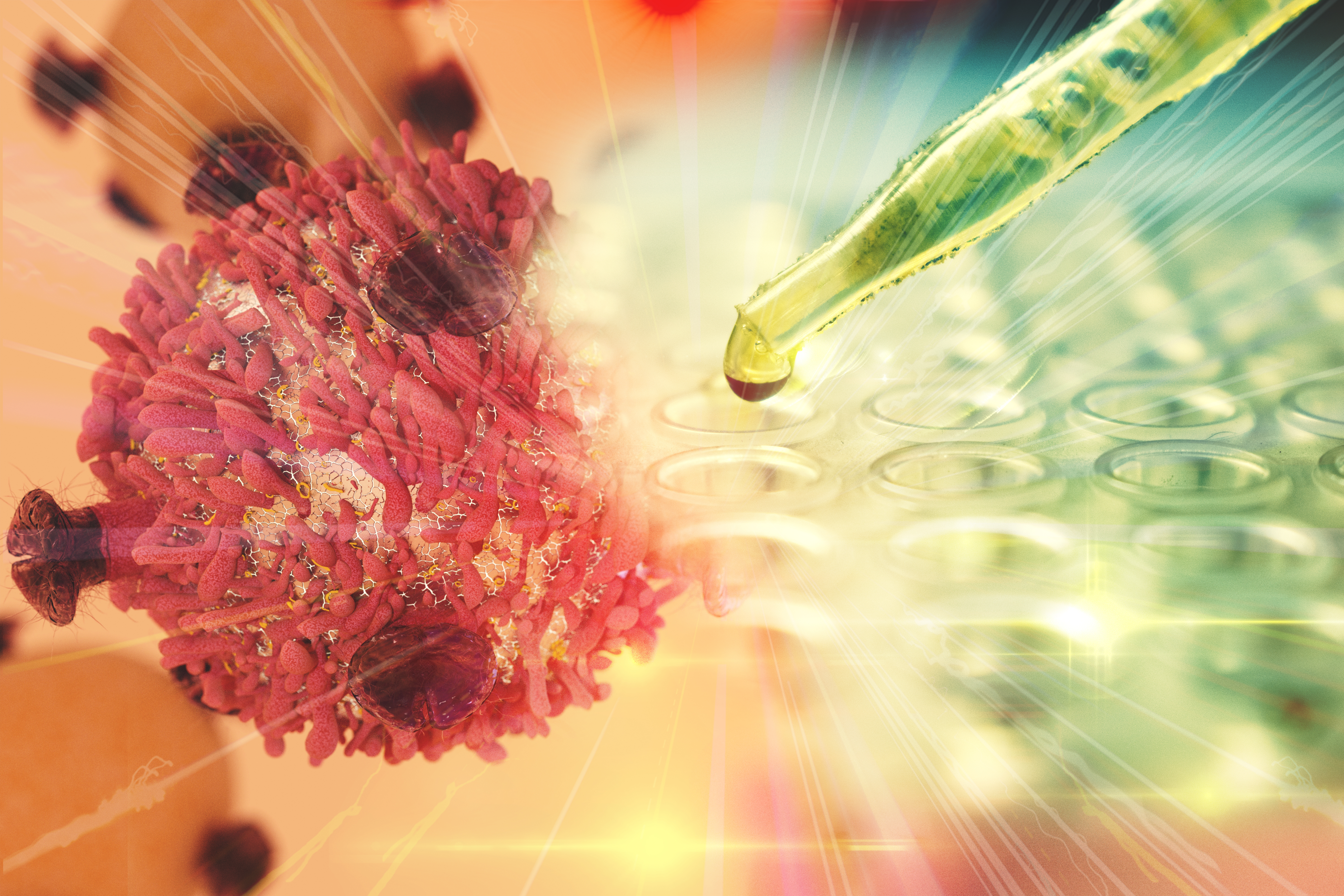 Gene Therapy for Cancer Treatment Concept Cancer therapy with T-cell and pipette 