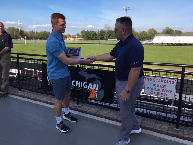 Owen Burk receives the football athlete of the year award May 15th, 2020 in Allendale