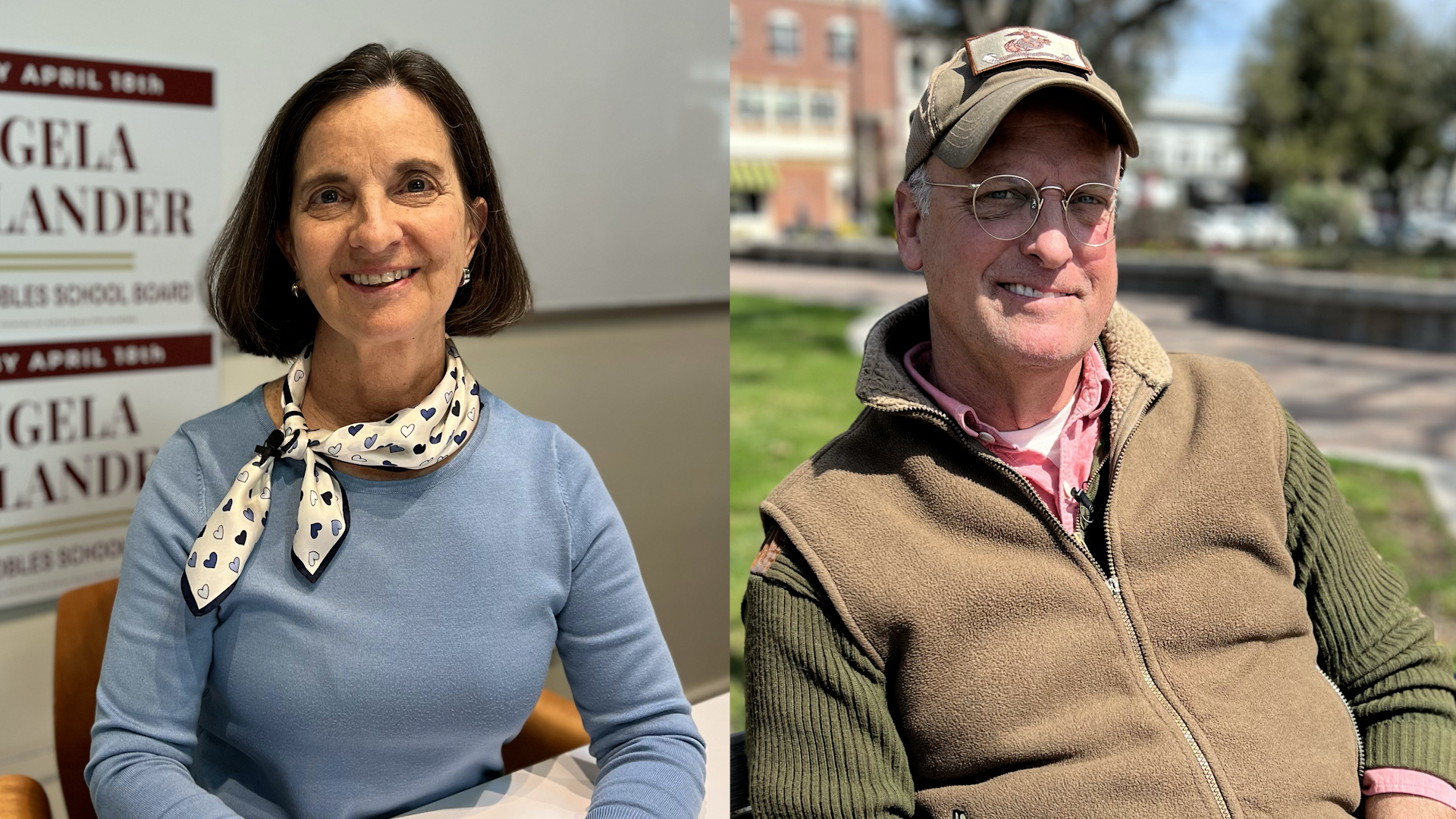 Kenney Enney is running to reclaim his position and Angela Hollander has been involved with the district for years. 