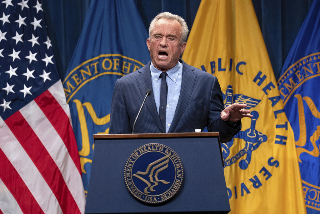 FILE - Health and Human Services Secretary Robert F. Kennedy Jr. speaks during a news conference on the Autism report by the CDC at the Hubert Humphrey Building Auditorium in Washington, April 16, 2025.