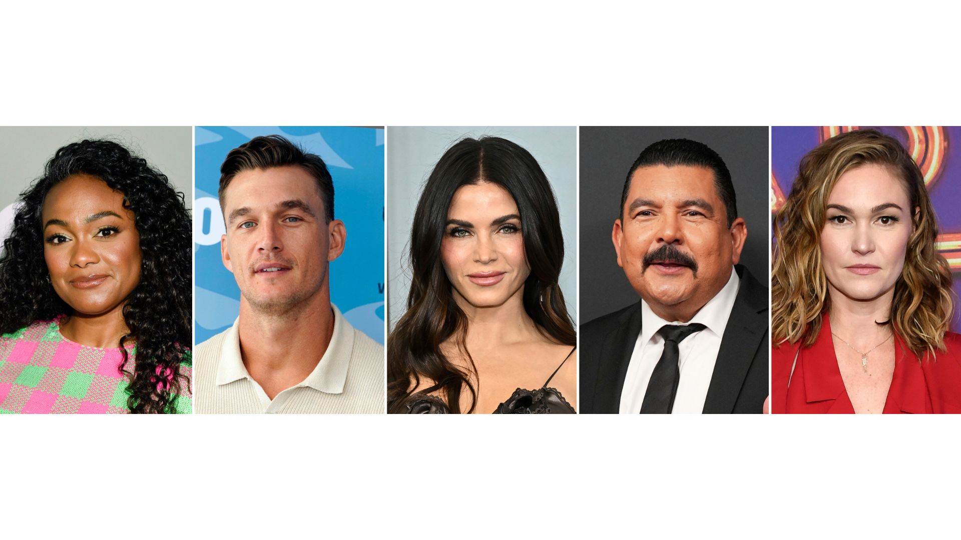 This combination of images shows Tatyana Ali, from left, Tyler Cameron, Jenna Dewan, Guillermo Rodriguez and Julia Stiles.