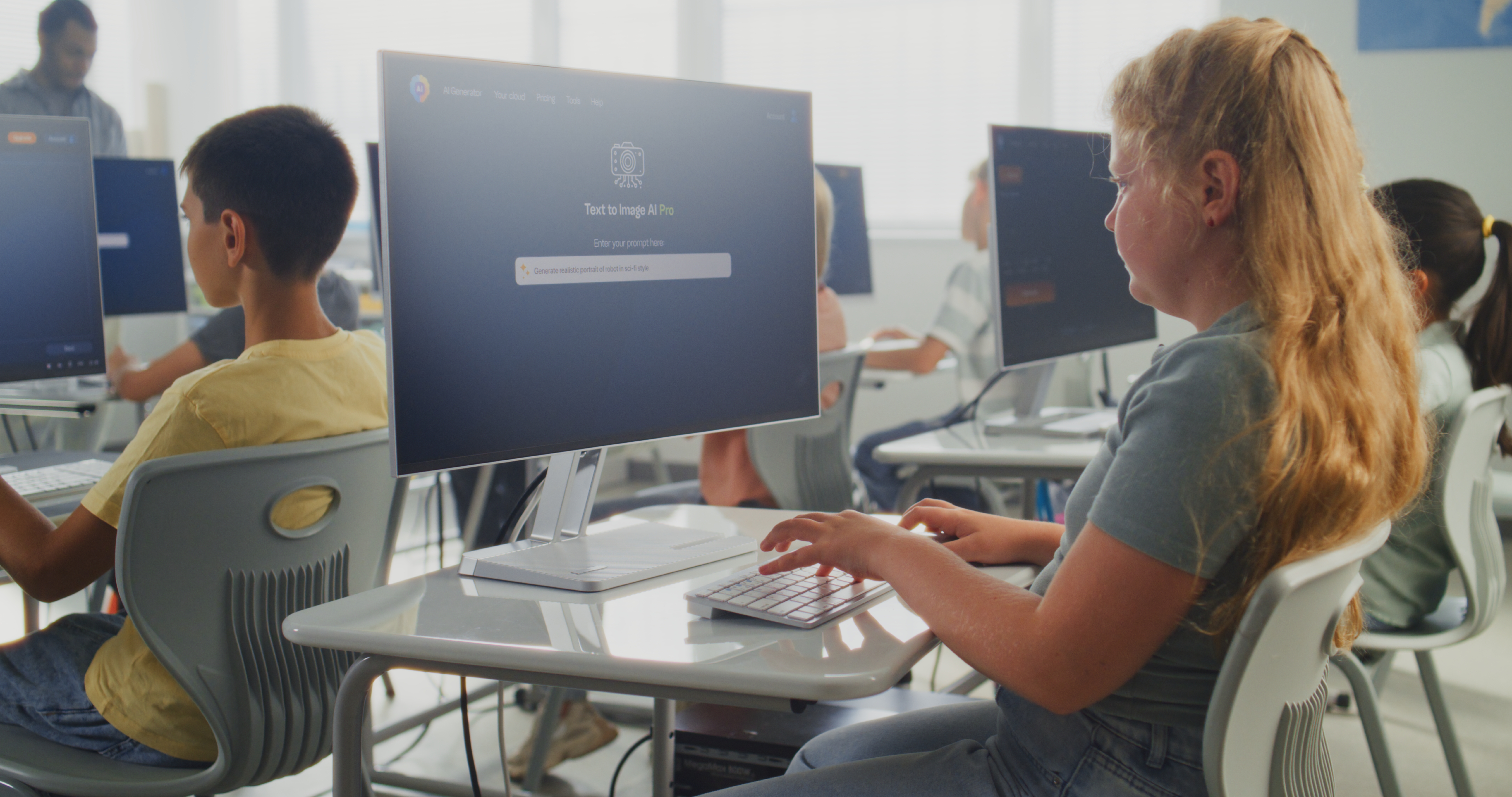 Children using AI in the classroom